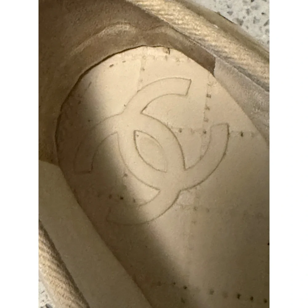 Chanel Raffia PVC CC Logo Espadrilles Beige Woven Straw Flats Slip On Shoes
